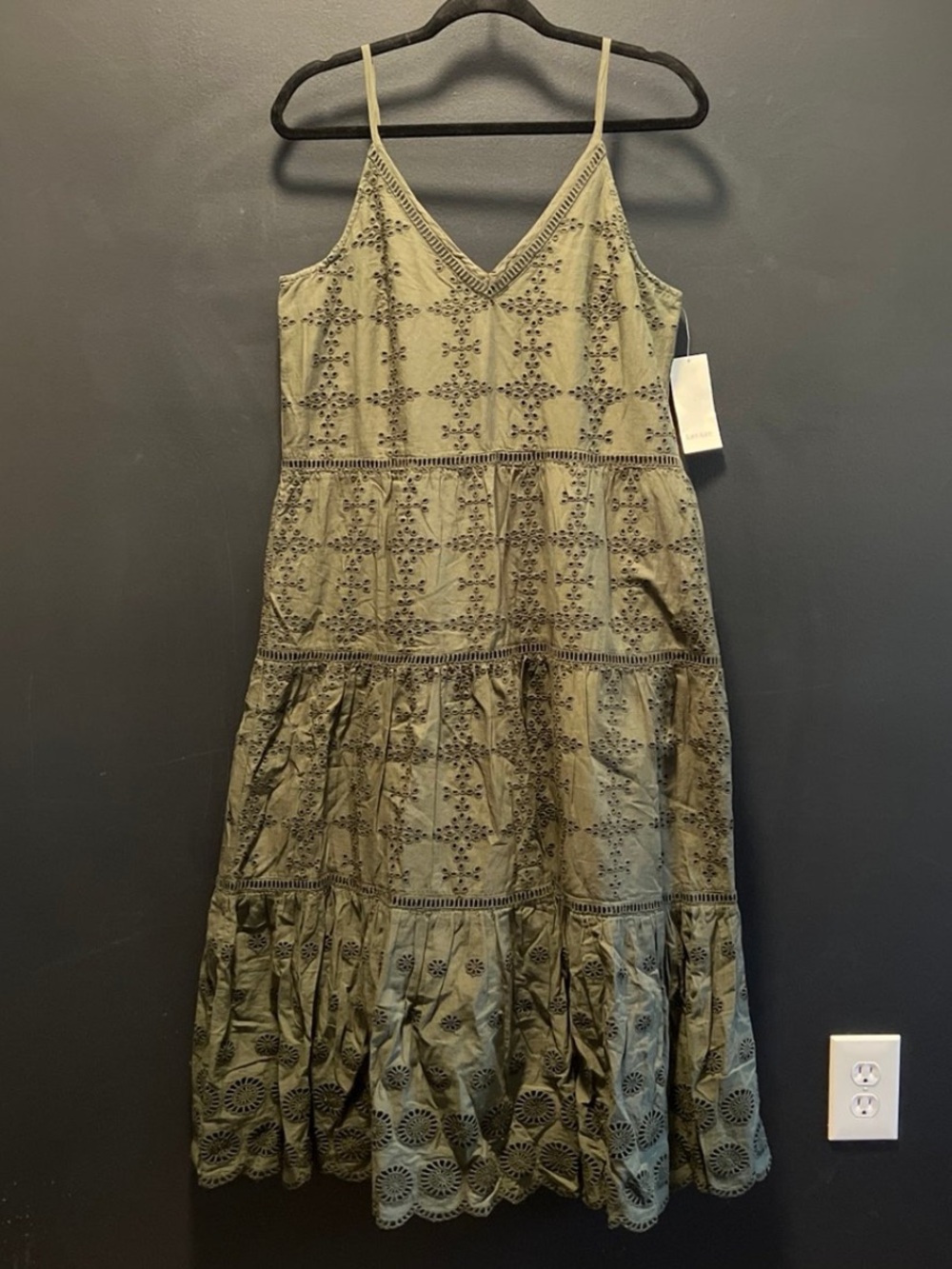 Karen Kane Olive Embroidered Tiered Midi Dress